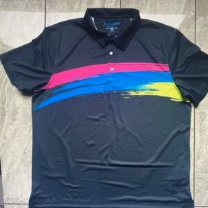Men's Black Polo Shirt with Multicolor Stripes